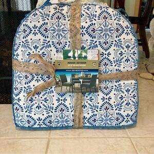 Tommy Bahama Blue and White Geometric Pattern Indoor/Outdoor seat cushions- 2